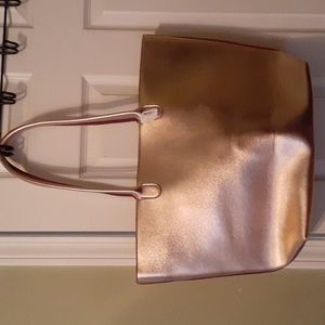 Bath And Body Works NWT Metallic Velour Rose Gold Zipper Tote
